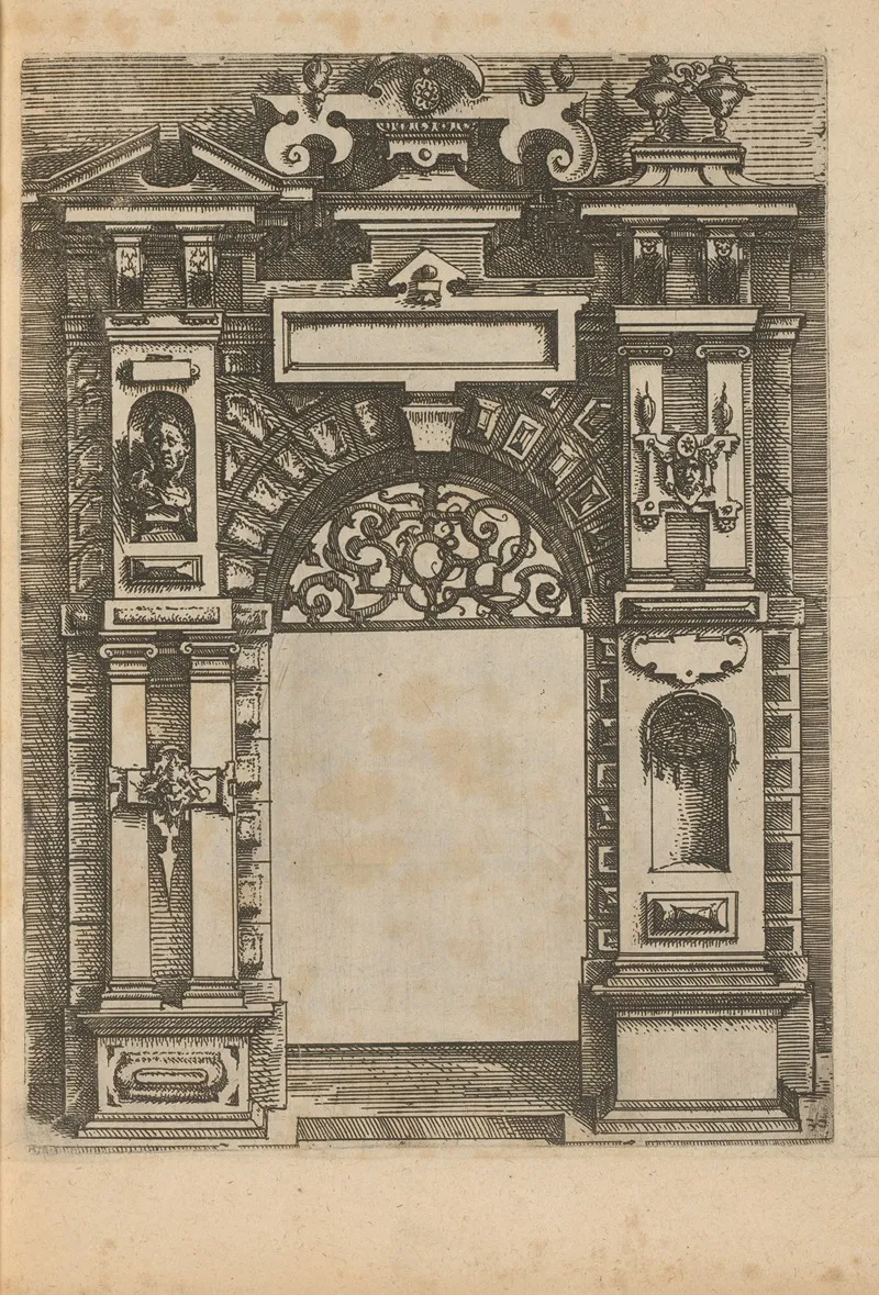 Portal With Different Ornaments Niches And Mascarons On The Left And Right by Wendel Dietterlin - Canvas Print