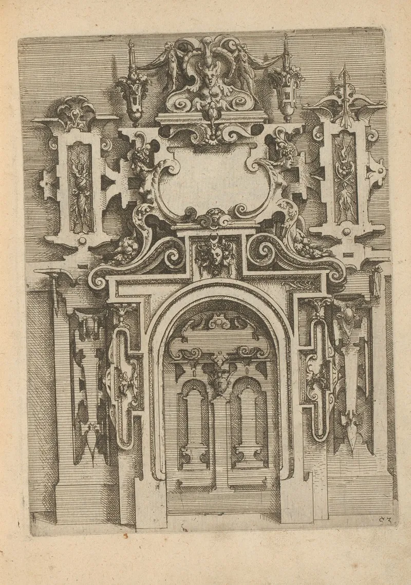 Portal With Mascarons Grotesques A Cartouche And Scrollwork by Wendel Dietterlin - Canvas Print