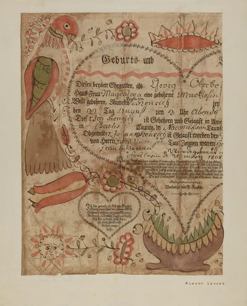 Portion Of Birth Certificate by Albert Levone - Canvas Print