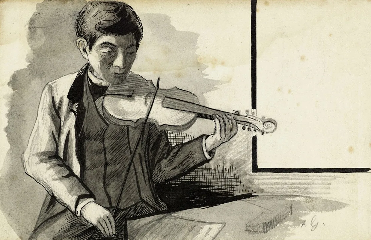 Portrait De M Lhuillier Cousin De Gueniot Jouant Du Violon 2