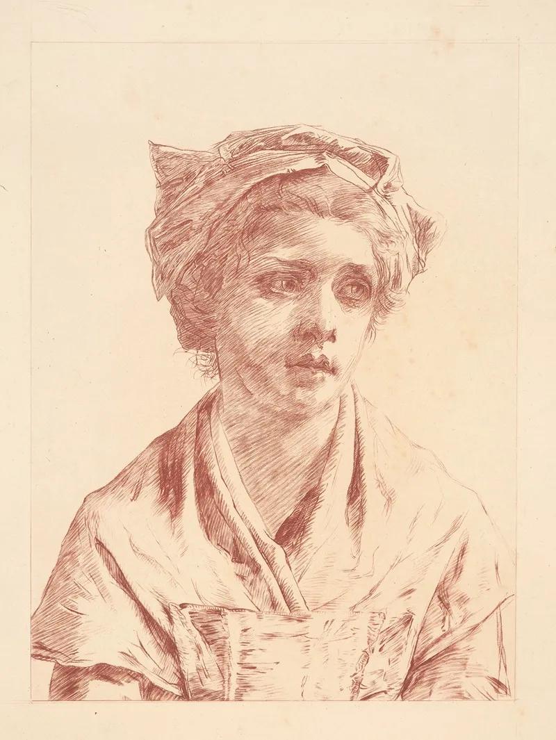 Portrait Of A Peasant Girl by Paul Adolphe Rajon - Canvas Print