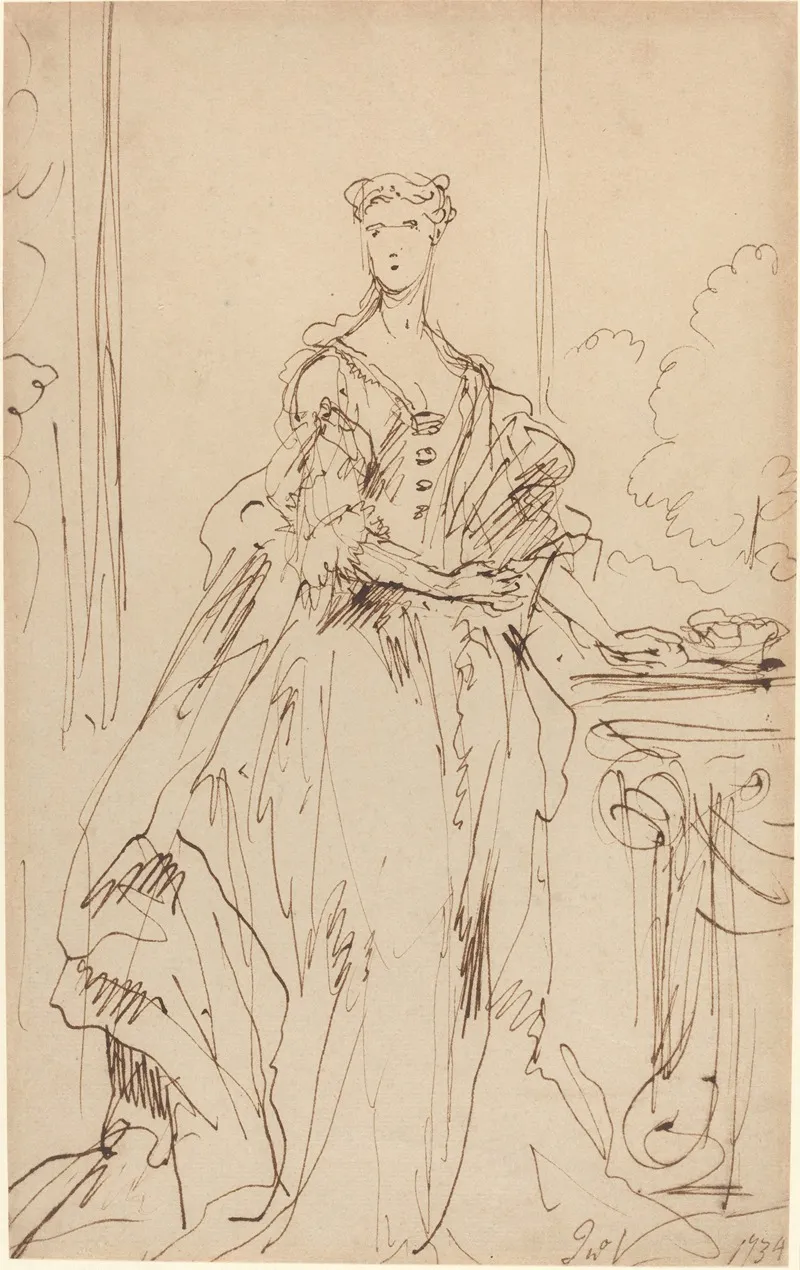 Portrait Of A Standing Lady Ii by John Vanderbank - Canvas Print
