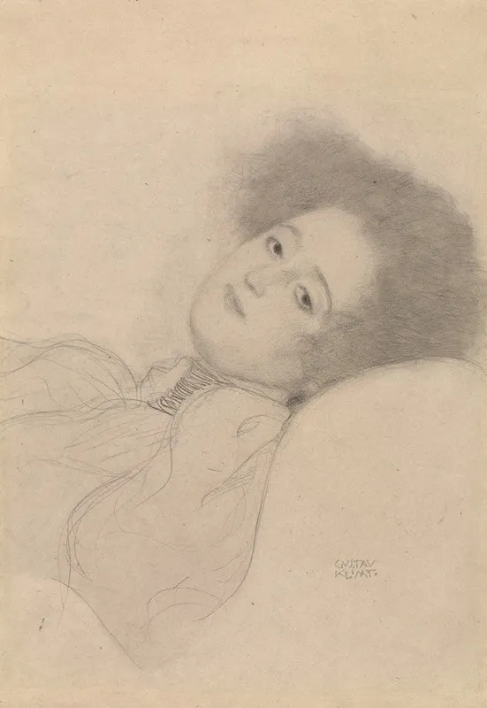 Portrait Of A Young Woman Reclining 2 by Gustav Klimt - Canvas Print