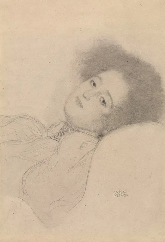 Portrait Of A Young Woman Reclining by Gustav Klimt - Canvas Print