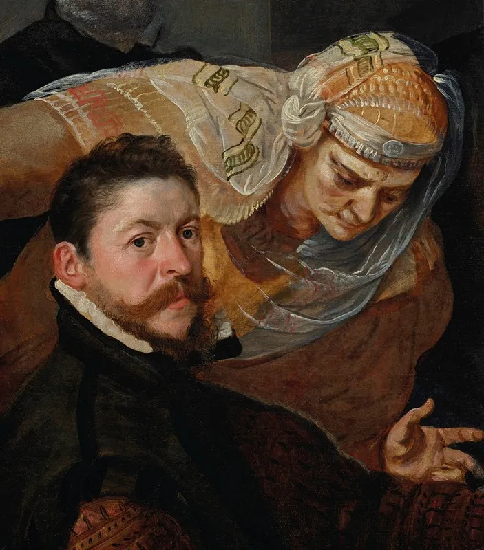 Portrait Of An Artist Seated With A Woman Leaning Over His Shoulder