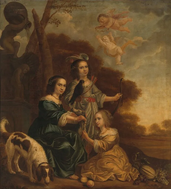 Portrait Of Geertruyt Margriet And Anna Delff The Artists Daughters Portrait Of Three Little Girls In A Landscape