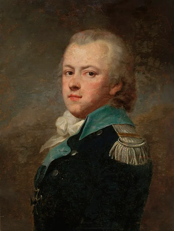 Portrait Of Jan Krasicki Rogala Coat Of Arms Ca 1764 1831 In A Dark Blue Uniform Jacket Of The 14th Potocki Infantry Regiment