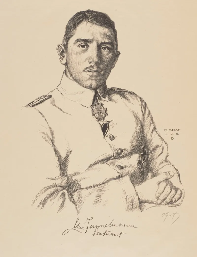 Portrait Of Lieutenant Max Immelmann by Oskar Graf - Canvas Print