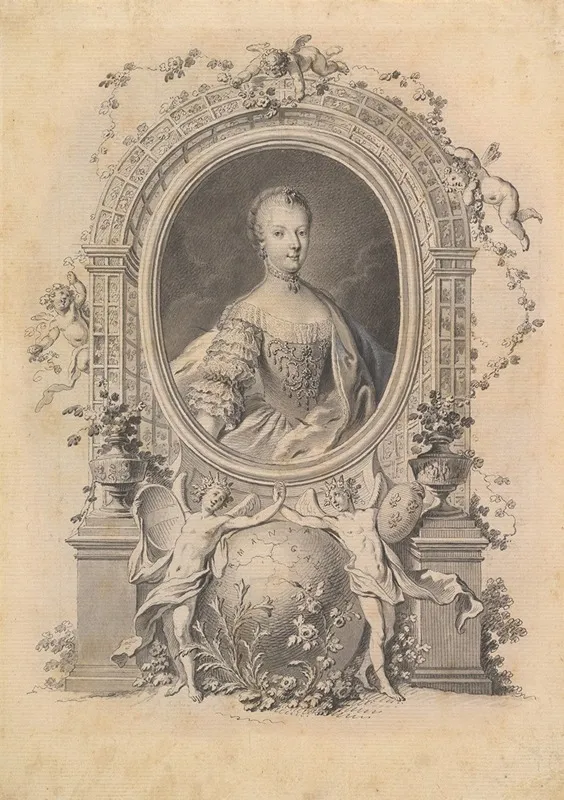 Portrait Of Queen Marie Antoinette In An Ornamental Frame by Johann Esaias Nilson - Canvas Print