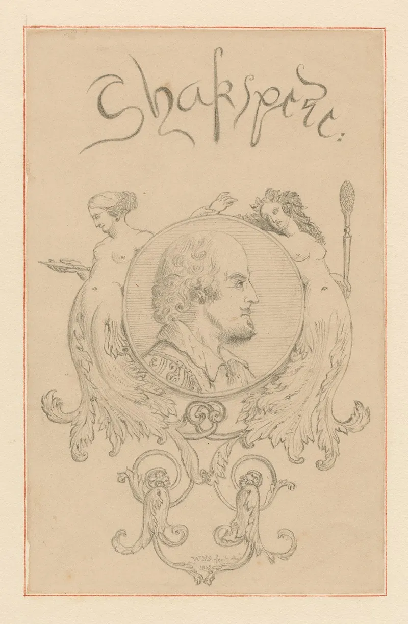 Portrait Of Shakespeare In An Oval Frame Surrounded By Two Female Figure Types