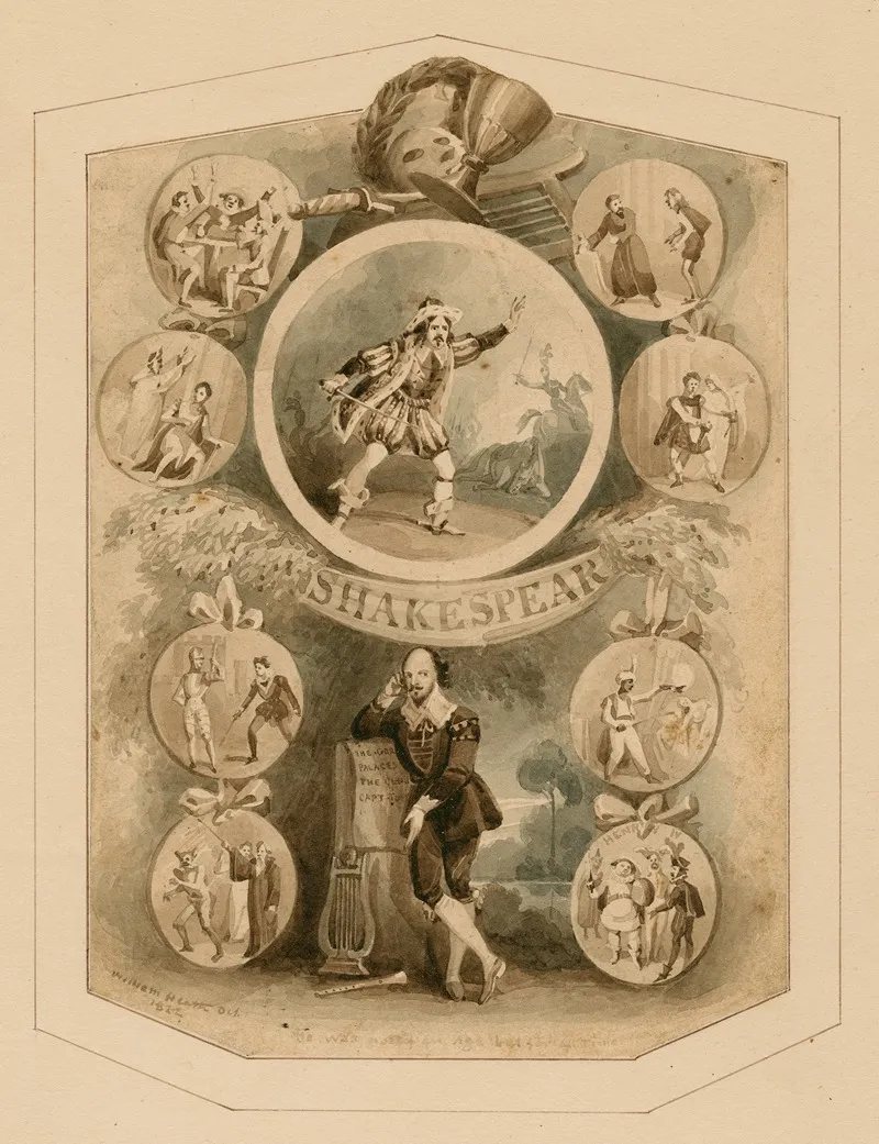 Portrait Of Shakespeare Surrounded By Characters From His Plays