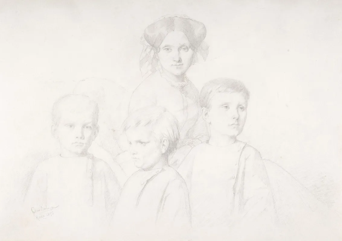 Portrait Of Woman And Three Children by Gustave Boulanger - Canvas Print