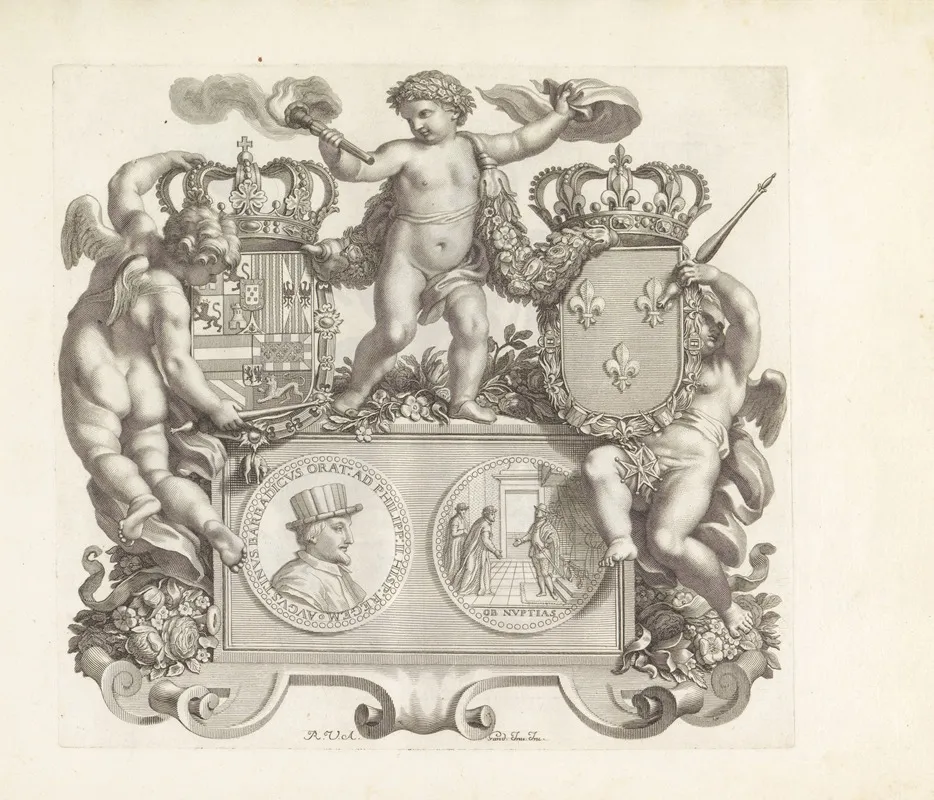 Portret Van Agostino Barbarigo Met Putti En Twee Wapenschilden by Robert van Audenaerde - Canvas Print