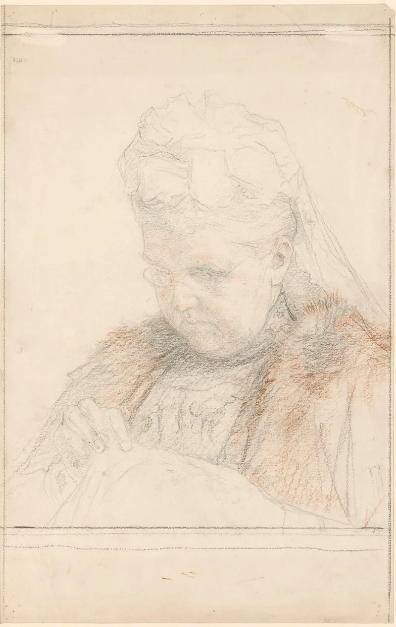 Portret Van De Koningin Moeder Emma Handwerkend