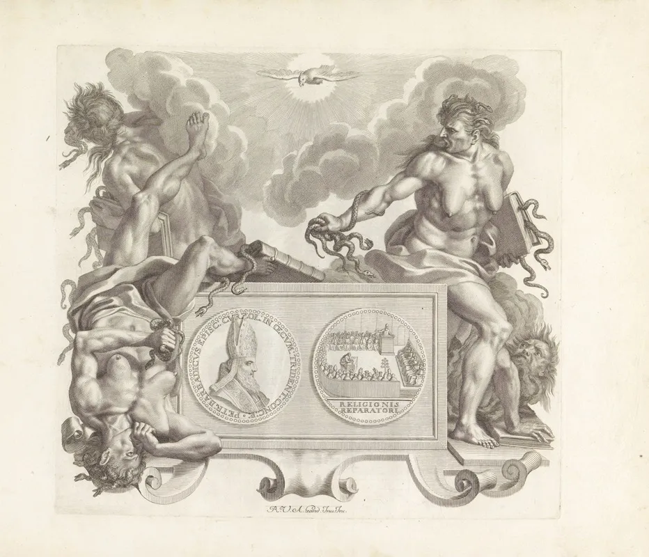 Portret Van Pietro Barbarigo En De Personificaties Van Afgunst En Ketterij by Robert van Audenaerde - Canvas Print