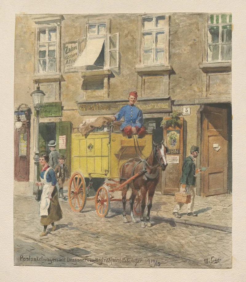 Postpaketwagen Mit Dragoner Vom Wr Regiment Nr 3 Als Kutscher by Moritz Ledeli - Canvas Print