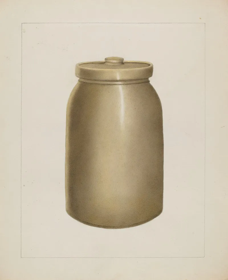 Pottery Jar With Lid 2 by Annie B. Johnston - Canvas Print