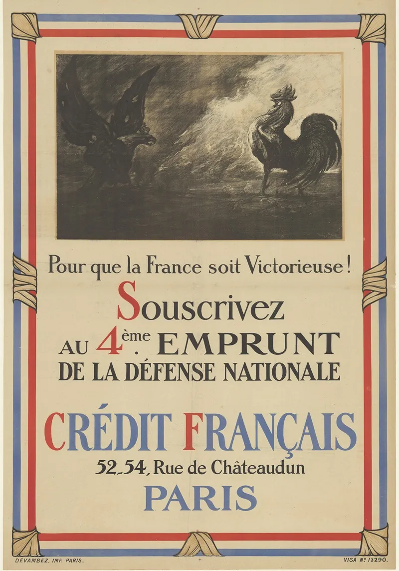 Pour Que La France Soit Victorieuse Souscrivez Au 4eme Emprunt De La Defense Nationale Credit Francais by Georges Bertin Scott - Canvas Print