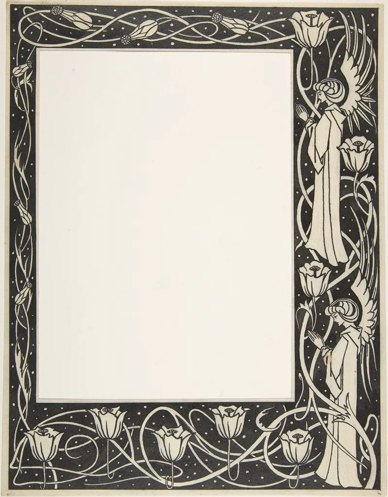 Praying Angels And Poppies Border Design For Thomas Malory Le Morte Darthur by Aubrey Vincent Beardsley - Canvas Print