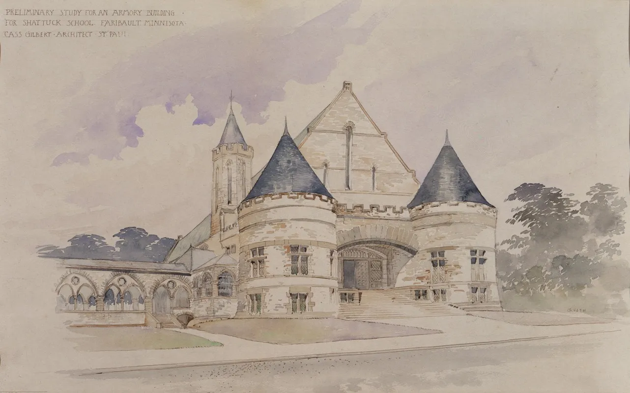 Preliminary Study For An Armory Building For Shattuck School Faribault Minnesota by Cass Gilbert - Canvas Print