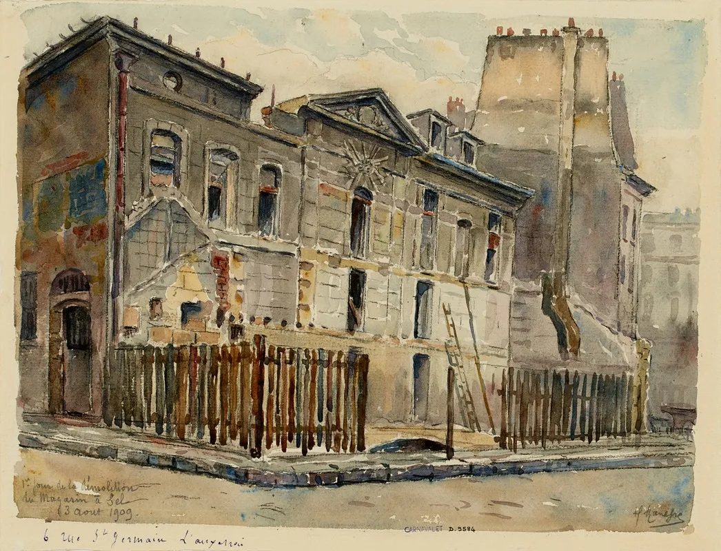 Premier Jour De La Demolition Du Magasin A Sel 6 Rue Saint Germain De Lauxerrois by Georges-Henri Manesse - Canvas Print