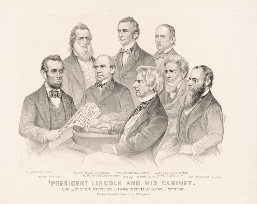 President Lincoln And His Cabinet In Council Sept 22nd 1862 Adopting The Emancipation Proclamation Issued Jany 1st 1863