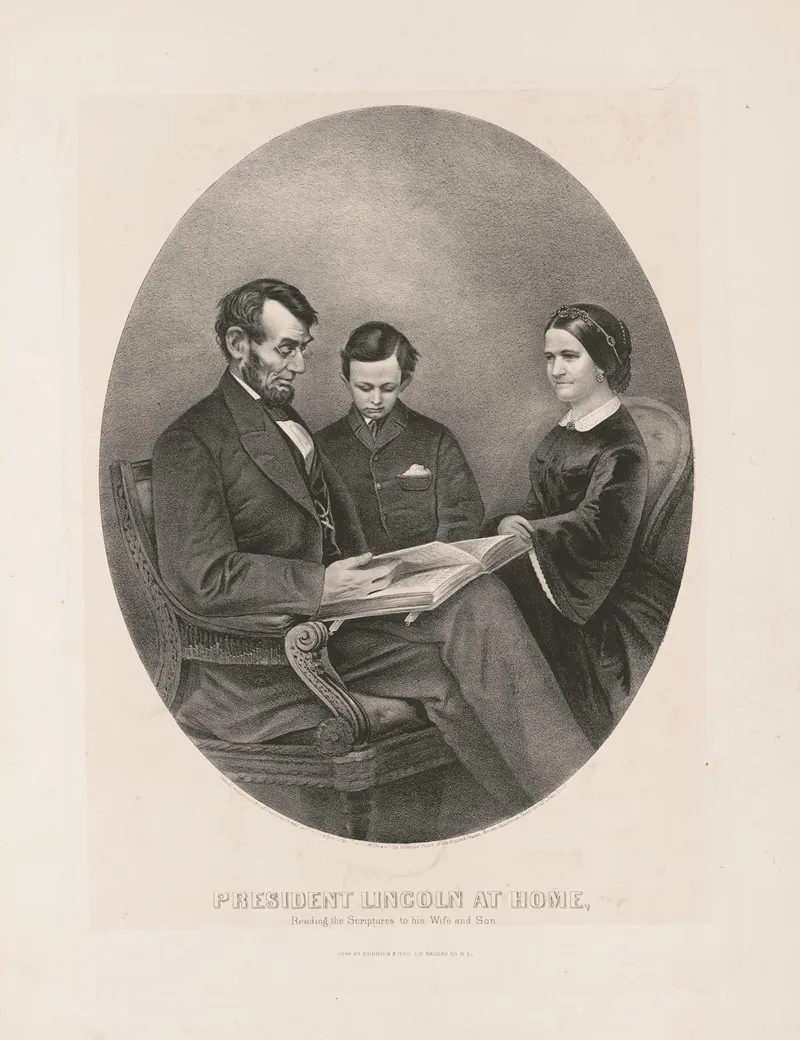 President Lincoln At Home Reading The Scriptures To His Wife And Son