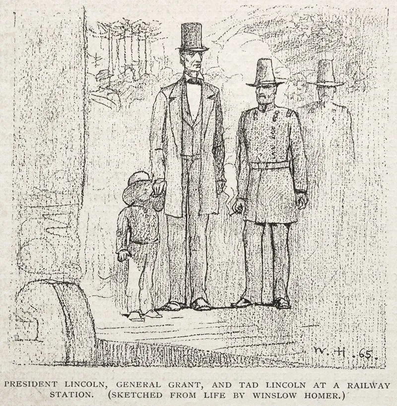 President Lincoln General Grant And Tad Lincoln At A Railway Station
