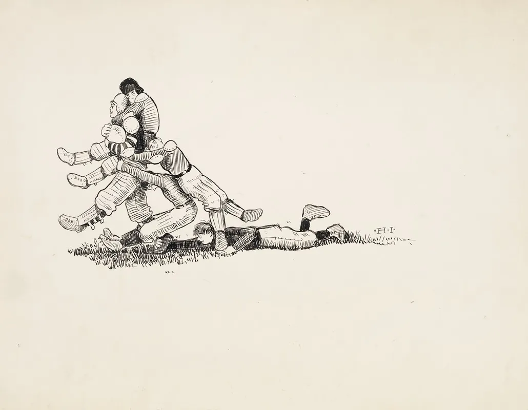 Princeton Football Four Players On The Opposing Team Hold Onto A Princeton Player by Harold Imbrie - Canvas Print