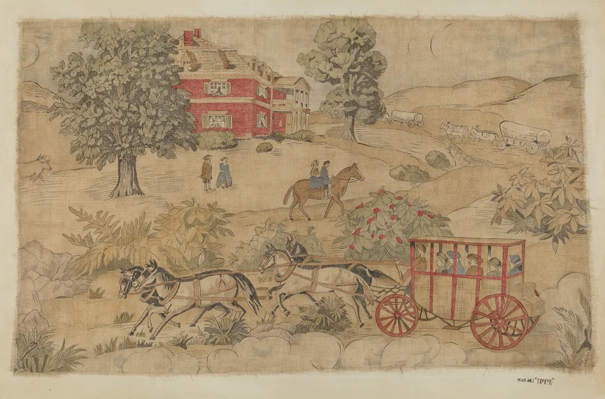 Printed Textile Genre Scene by Michael Trekur - Canvas Print