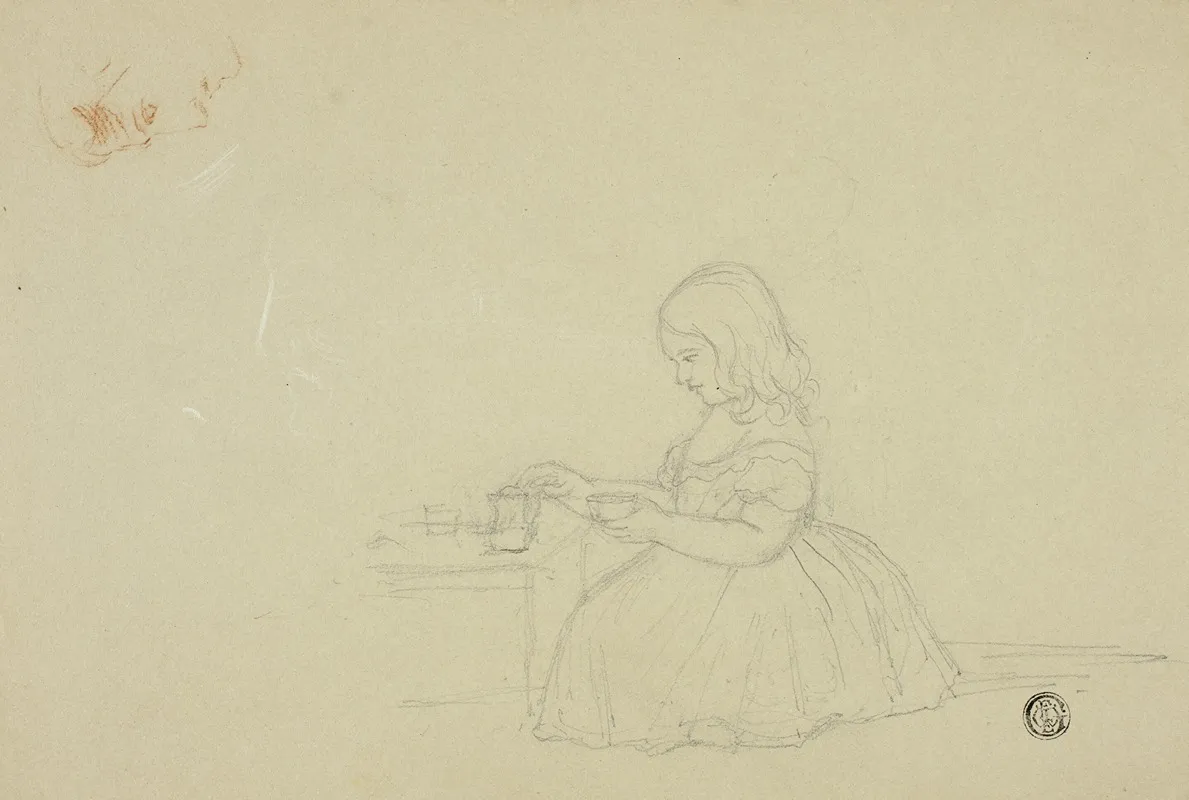 Prints And Drawings Young Girl Pouring Tea And Profile Sketch