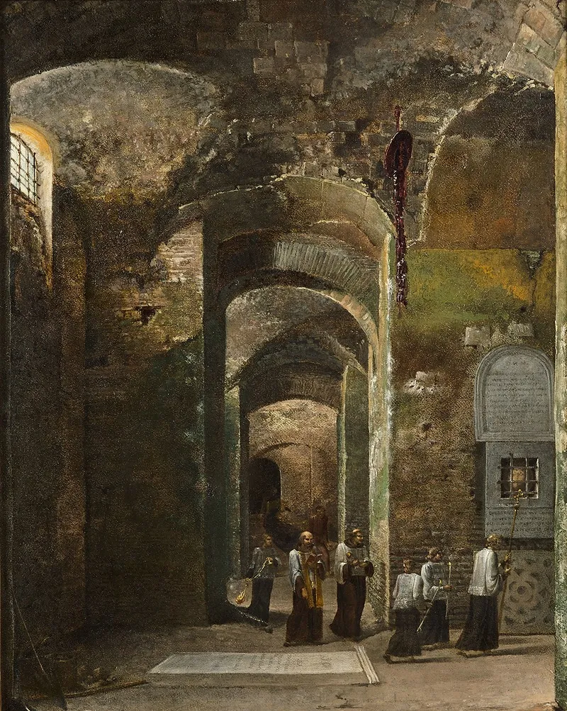Procession Dans La Crypte De San Martino Ai Monti A Rome by François-Marius Granet - Canvas Print