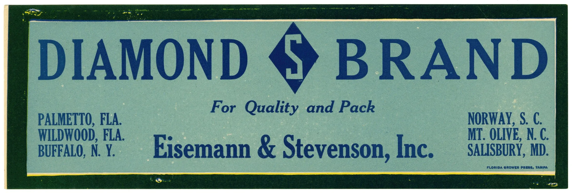 Produce Label For Diamond S Brand Green