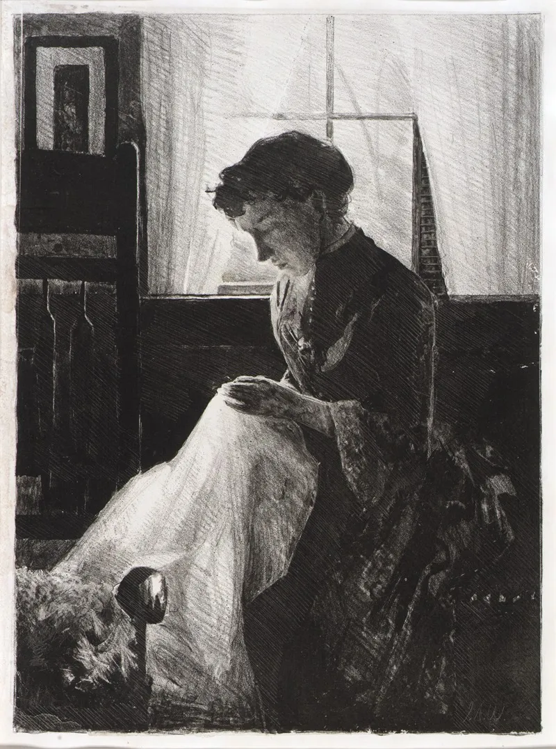 Profile Portrait Of A Woman Sewing