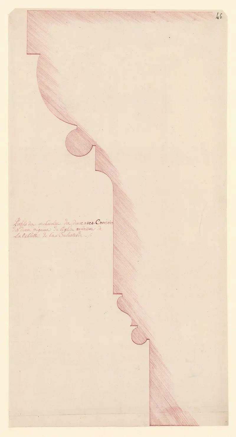 Profils Des Archivoltes Des Deux Arcs Croisees Des Deux Pignons De Leglise Au Dessus De La Tablette De La Balustrade