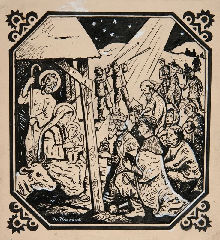 Projekt Ilustracji Ze Scena Poklonu Trzech Kroli 2 by Ivan Ivanec - Canvas Print