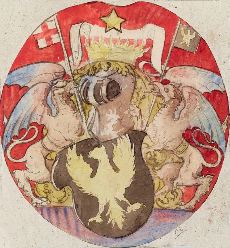 Projet De Decor Pour Un Vitrail Civil A Motif Heraldique 3
