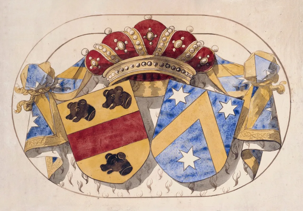 Projet De Vitrail Civil A Decor Heraldique by Prosper Lafaye - Canvas Print