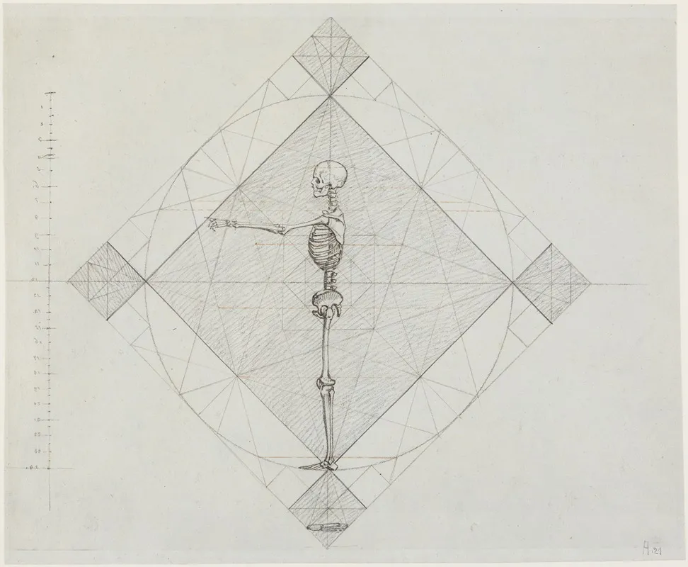 Proportionsstudie Profilansicht Eines Skeletts Mit Waagerecht Erhobenen Armen by Philipp Jakob Becker - Canvas Print