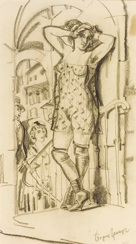 Prostitute In Doorway by Boris Grigoriev - Canvas Print