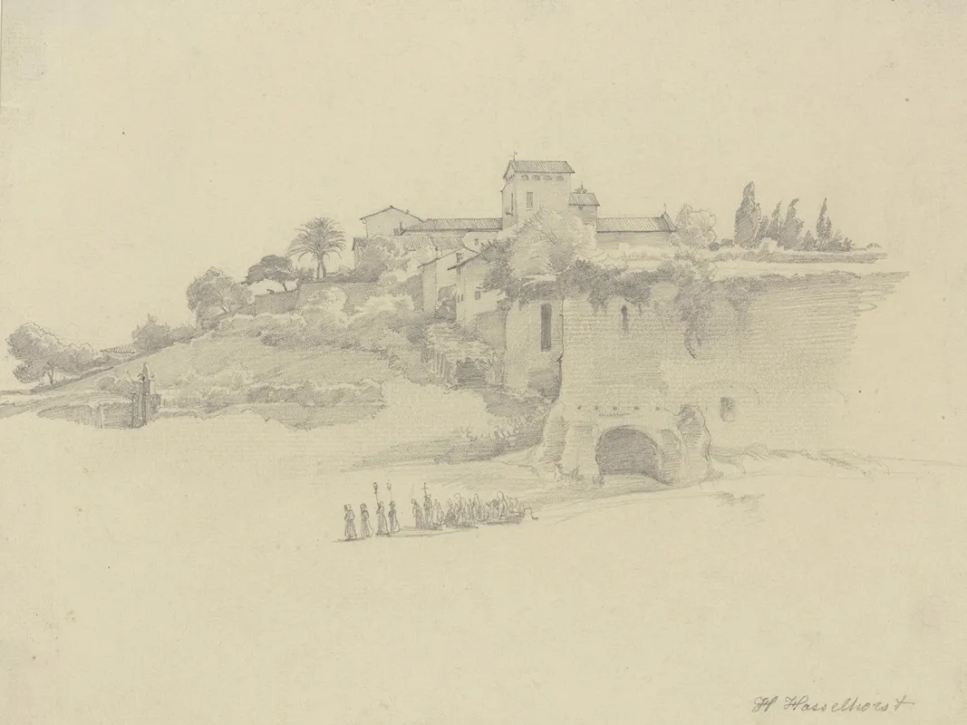 Prozession Vor Dem Kloster San Onofrio Vom Forum Boarium Aus Gesehen by Johann Heinrich Hasselhorst - Canvas Print