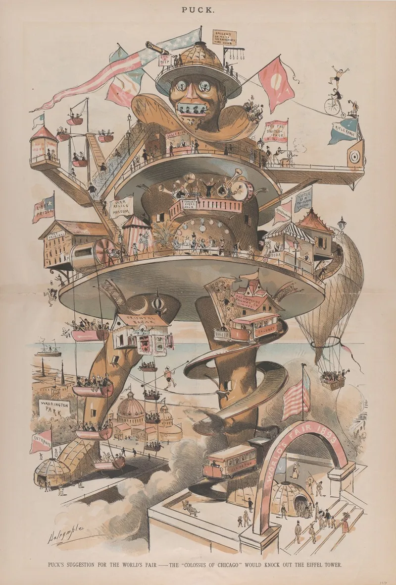 Pucks Suggestion For The Worlds Fair The Colossus Of Chicago Would Knock Out The Eiffel Tower by Louis Dalrymple - Canvas Print