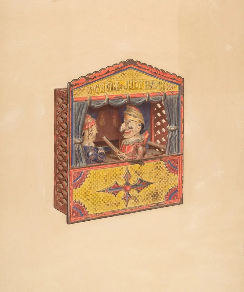Punch And Judy Penny Bank by Cushman Parker - Canvas Print
