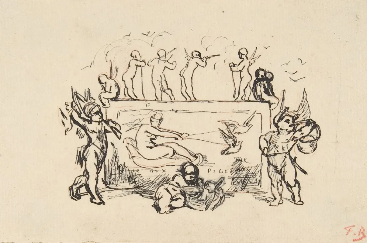Putti Grouped Around A Rectangular Panel