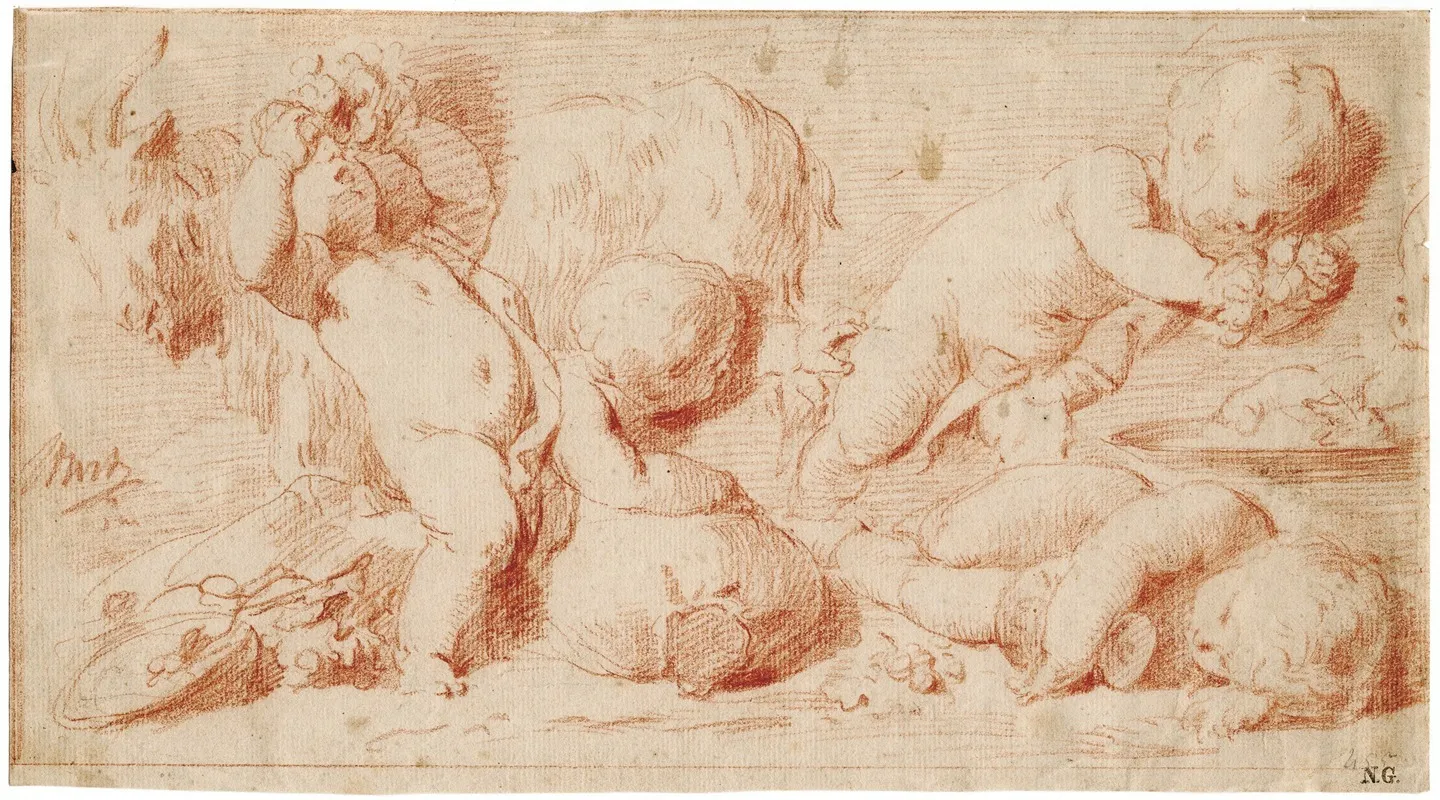 Putti In Bacchisch Tafereel 2 by Jacob de Wit - Canvas Print