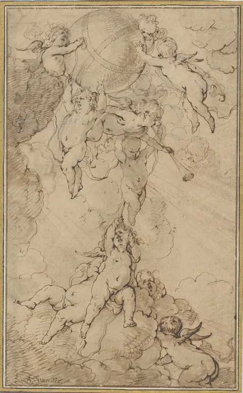 Putti In Clouds Supporting A Globe by Jan Thomas - Canvas Print