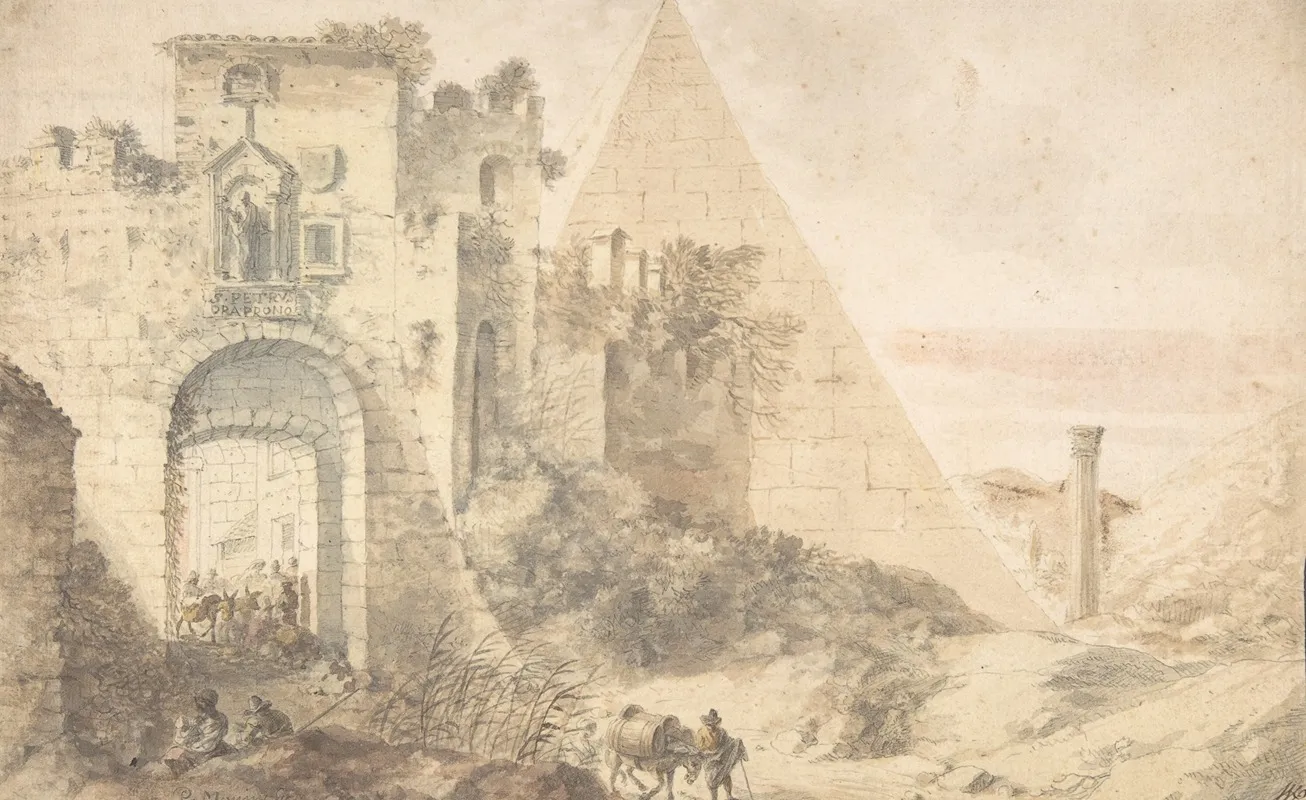 Pyramid Of Cestius And The Porta San Paolo Rome by Pieter Moninckx - Canvas Print