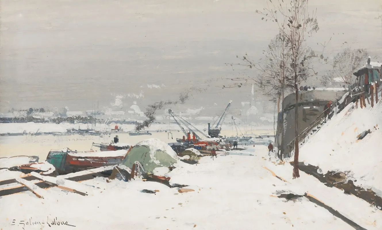 Quai De Bercy Sous La Neige by Eugène Galien-Laloue - Canvas Print