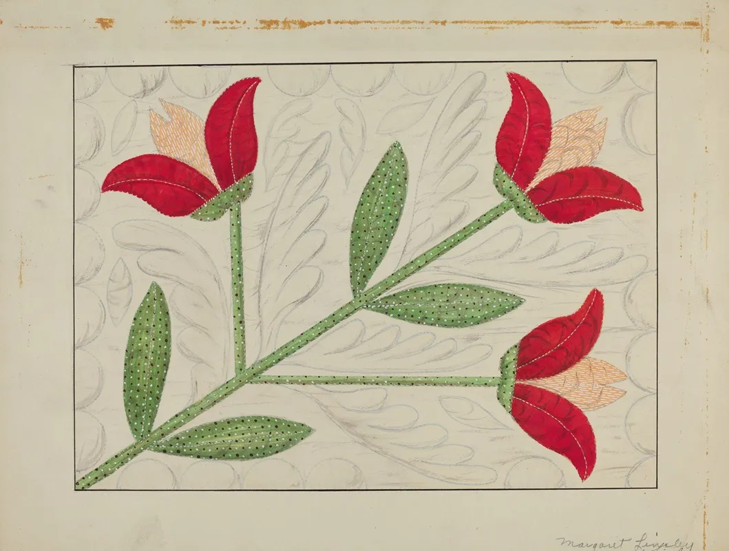 Quilt Appliqued In Bellflower Design 2 by Margaret Linsley - Canvas Print