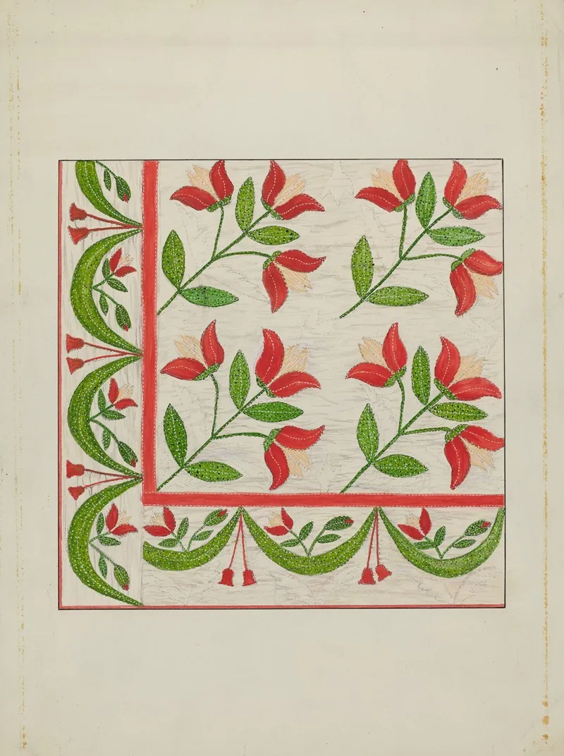 Quilt Appliqued In Bellflower Design by Margaret Linsley - Canvas Print